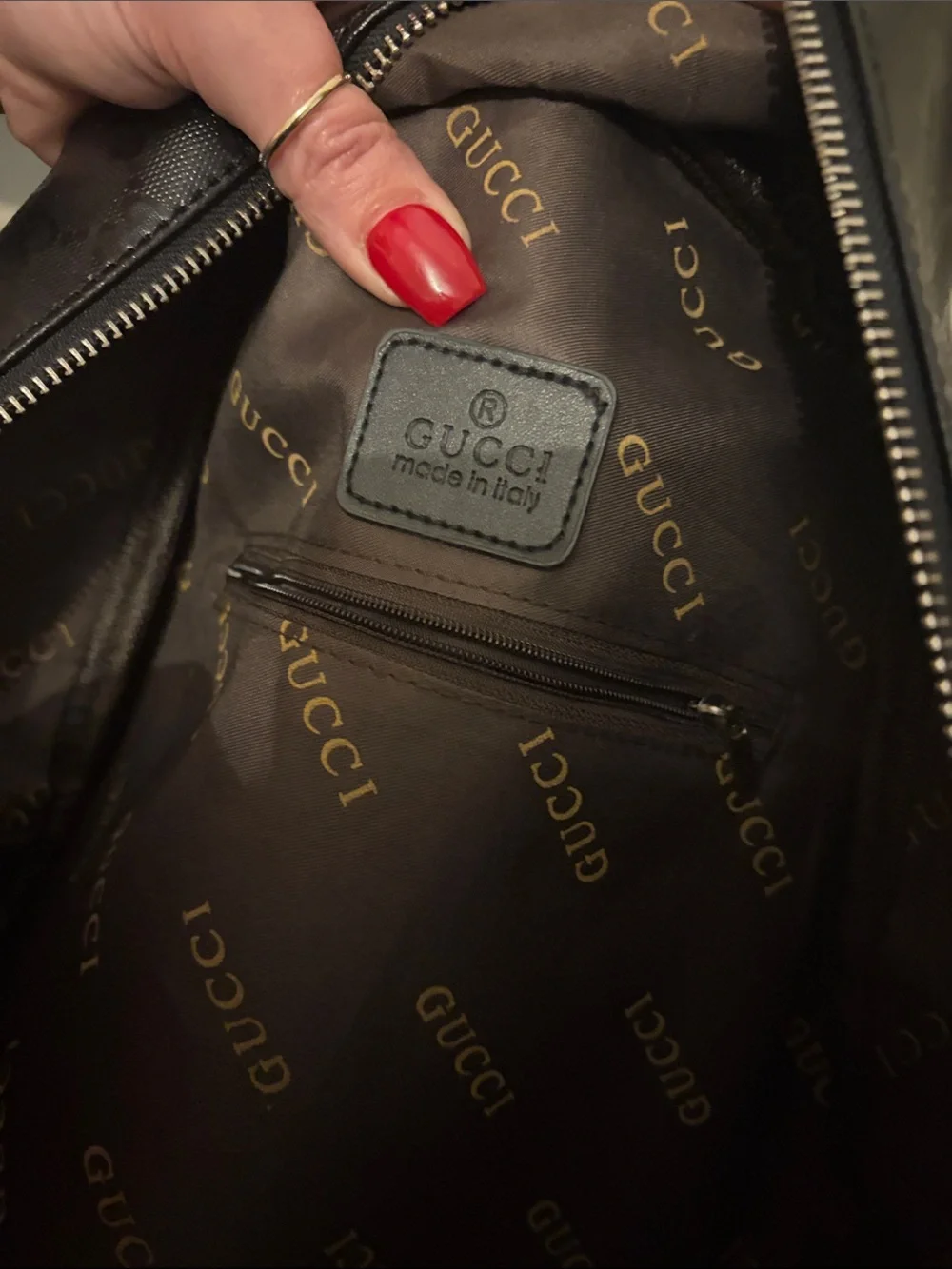 Gucci Black Leather Backpack with Green & Red Stripe